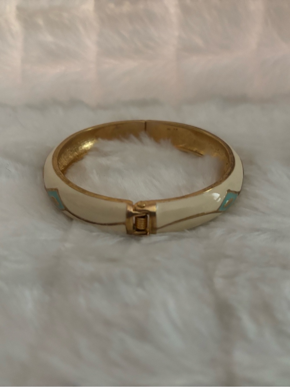 Classic Cream Enamel Hinged Bangle Bracelet -
